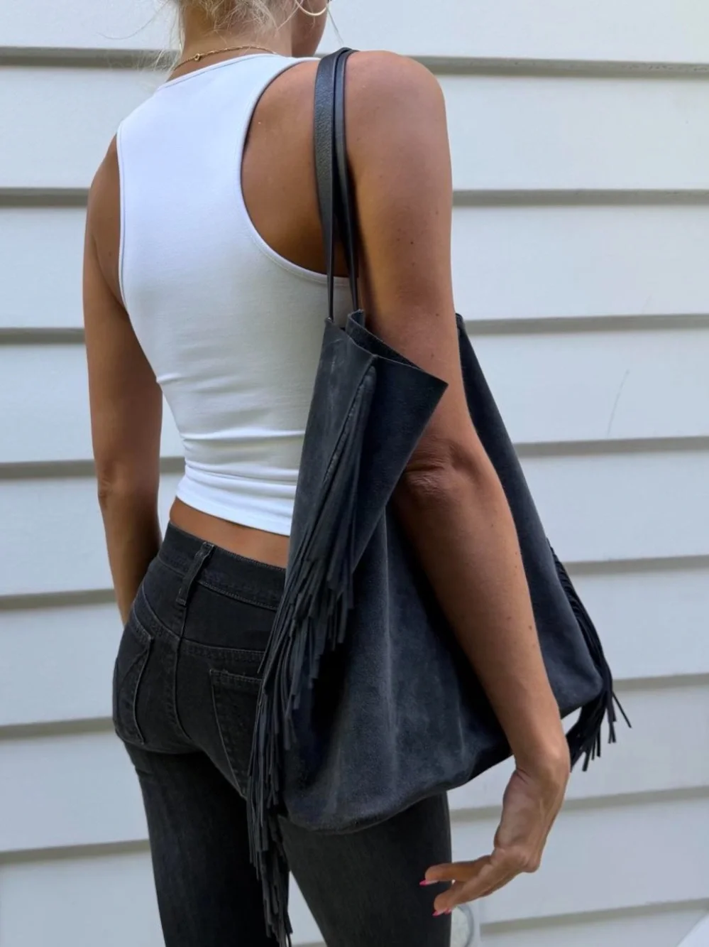 All saints fringe tote bag